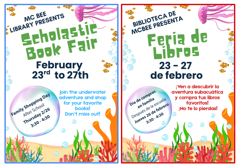 graphic flier with dates and location for Scholastic Book Fair