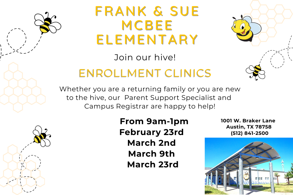 graphic flier with dates and location for Enrollment clinics